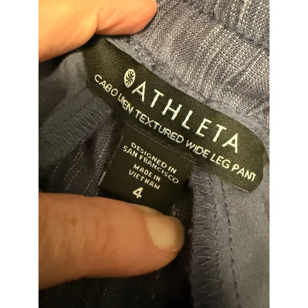 Athleta Cabo Linen‎ Textured Wide Leg Pant Blue Chambray Size 4 - Image 4
