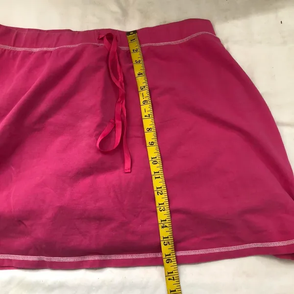 Nike 2000s Y2K Pink cotton mini tennis sport active fitted skort skirt w/shorts white contrast stitching drawstring Size XL-has stretch. Measurements in pics - Image 6