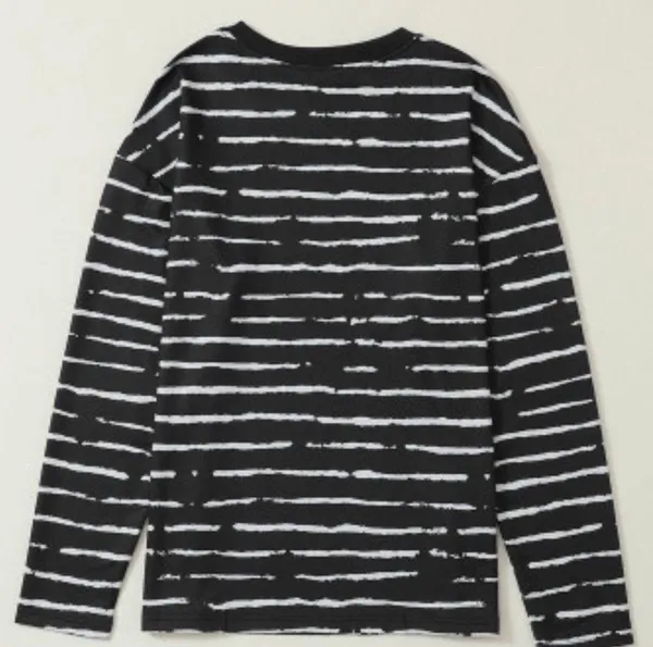 NEW Black Long Sleeve Casual Crewneck Top with White Abstract Stripes - Image 8