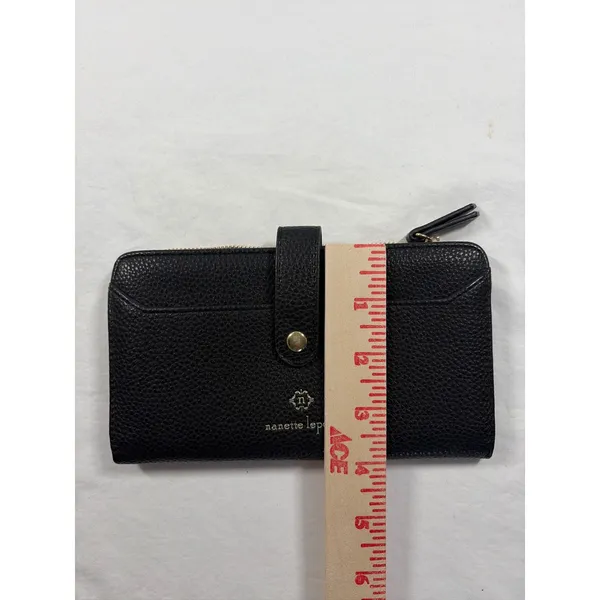 Nanette Lepore Black Pebbled Faux Leather Continental Snap Zip Wallet Clutch - Image 7