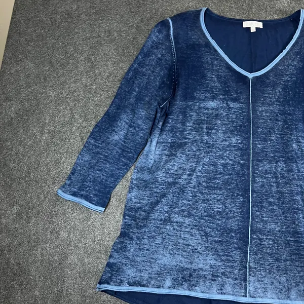 Habitat Clothes To Live In Blue Burnout Cotton V-Neck Top 3/4 Sleeve L Boho - Image 11