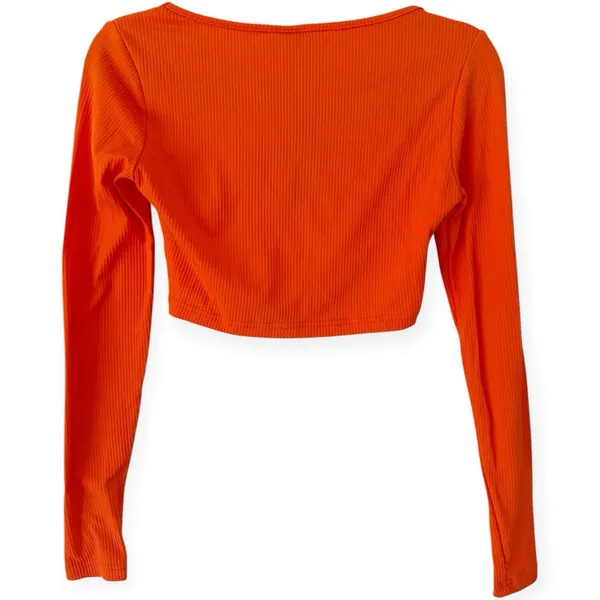 NWT SHEIN Sexy Orange Ribbed Long Sleeve Crop Top Size Small - Image 2