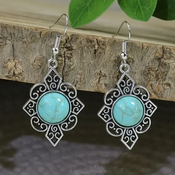 BJ Glamorous Vintage Style Floral Turquoise Gems Retro Necklace/Earring Set - Image 4