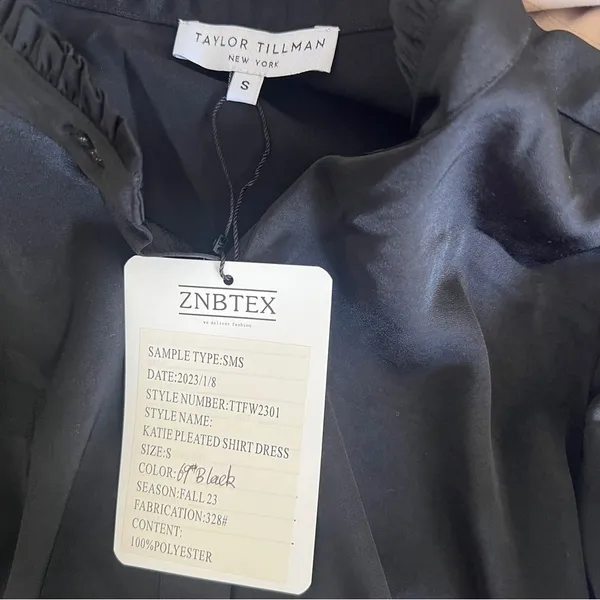Taylor Tillman Katie Black Pleated Shirt Dress Puff Sleeve NWT S - Image 8