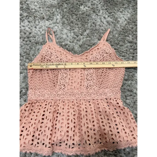 Japna Women’s Pink Floral Crochet Crop Top Boho Sleeveless Sweetheart Neck L - Image 9