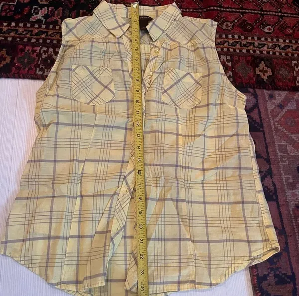 Bit & Bridle Yellow plaid sleeveless shirt - Image 5