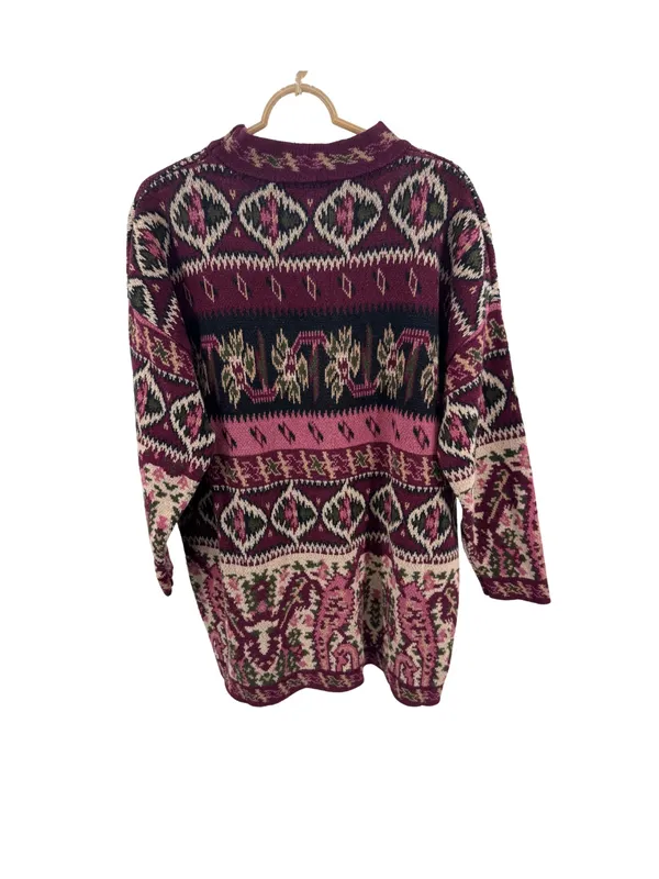 Express Tricot vintage 90s Women's floral Sweater Plum Pink M oversized retro - Image 2