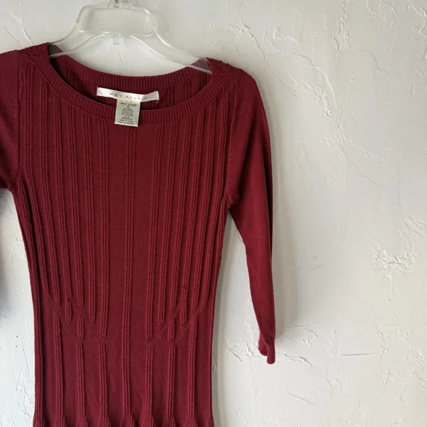 Max Studio Dress Y2k Medium Red Sweater Knit‎ Fit Flare Ribbed Pullover - Image 3