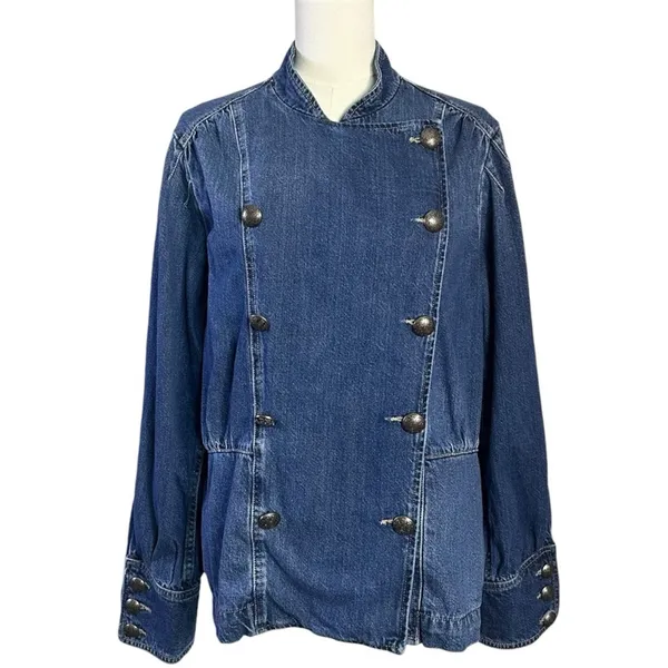 Free People Imogene Denim Officer Jacket in Ensign Wash Large Military Denim - Image 11