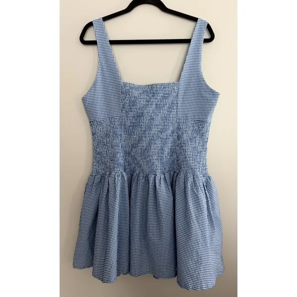 Maeve Smocked Rosette Drop-Waist Mini Blue Gingham Dress Women's Size XL - Image 2