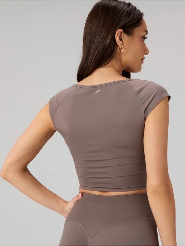 Fabletics Mauve Ruched Drawstring Cropped Top - Image 2