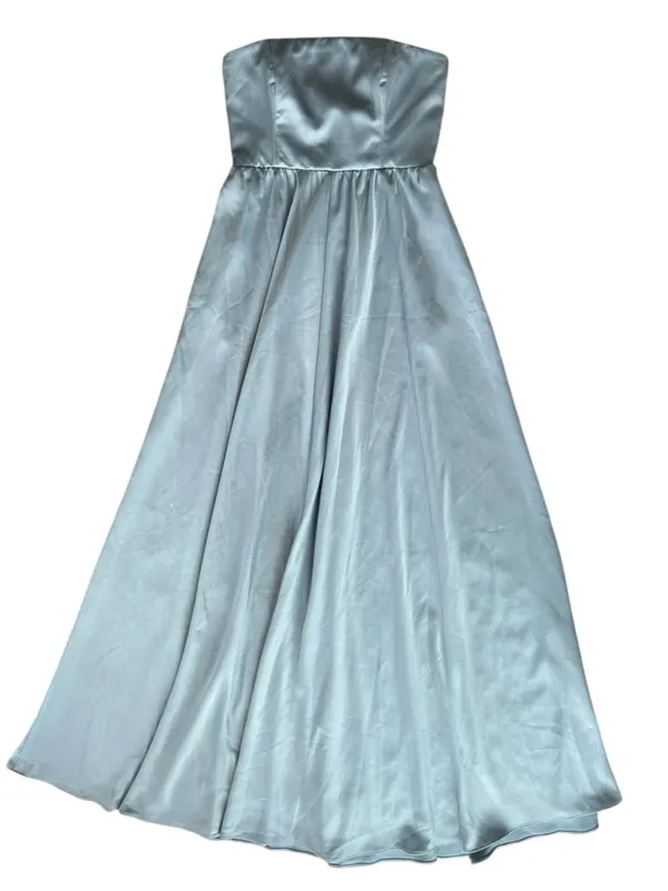 Anthropologie BHLDN Elsie Straight Neck Satin A-Line Gown Maxi Dress Dusty Blue - Image 2
