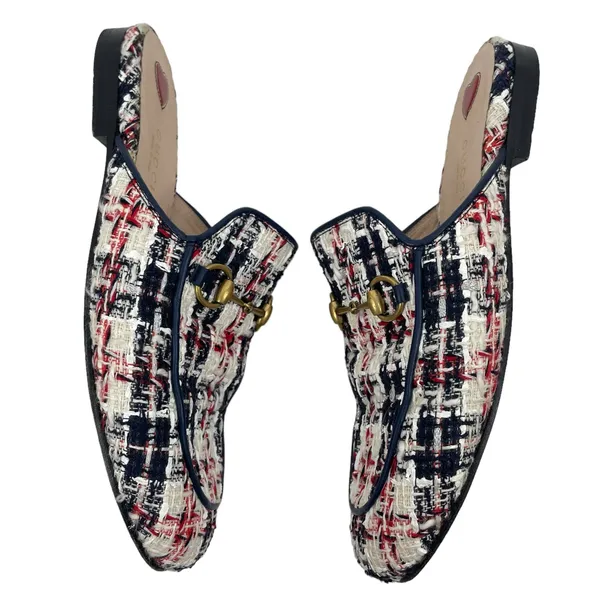 Gucci Princetown Tweed Mules Horsebit Gardenia Ink Blue Size 36.5 - Image 8