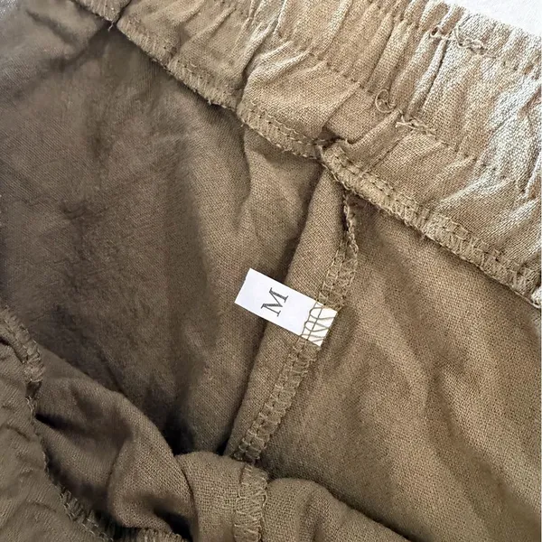 Women's Pull On Elastic Waist Olive Green Linen Cotton Style Pant Size M #260693 - Image 6