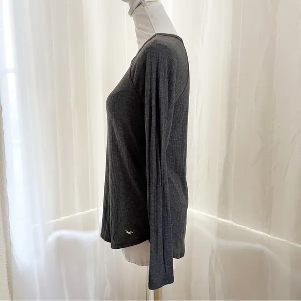 Hollister Long Sleeve Top Size‎ L Charcoal Grey Ribbed Must-Have Collection - Image 2