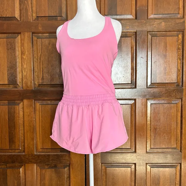 Aerie Offline Pink Athletic Romper Jumpsuit Women's Size Large L‎ Racerback - Image 2