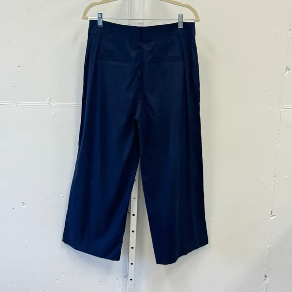 LOFT The Palmer Wide Leg Pants Navy Blue Linen Blend High Rise Cropped Size 8 - Image 2