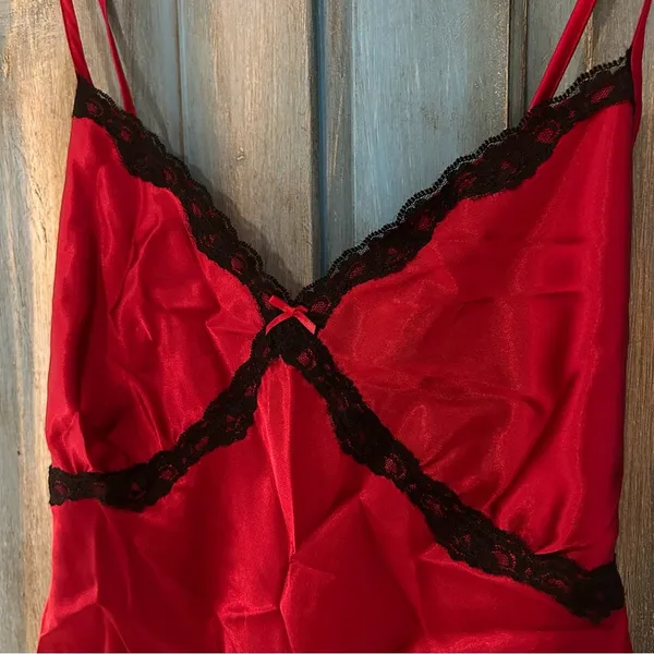 Red Lace Trim Slip Dress Size L - Image 8