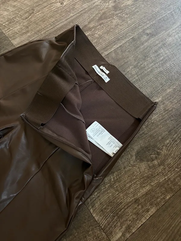 Abercrombie & Fitch Vegan Leather Brown Flare Pants - Image 4