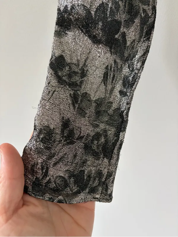 Isabel Marant Diego Floral Ruched Print Stretch Silk Blend Silver Black Top 36 - Image 5