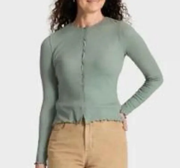 Universal Thread green button front ribbed long sleeve size small - Image 2