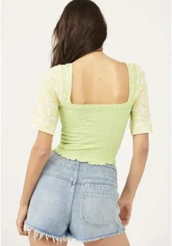 Free People Key Lime Smocked Cropped Blouse NWT✨ - Image 2