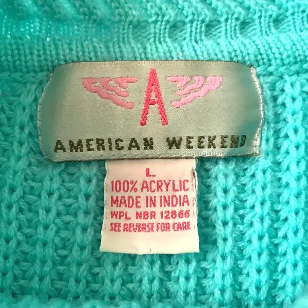 Women’s L/G Knit Chunky Sweater Teal Pastel Blue Size Large Vintage Label - Image 4