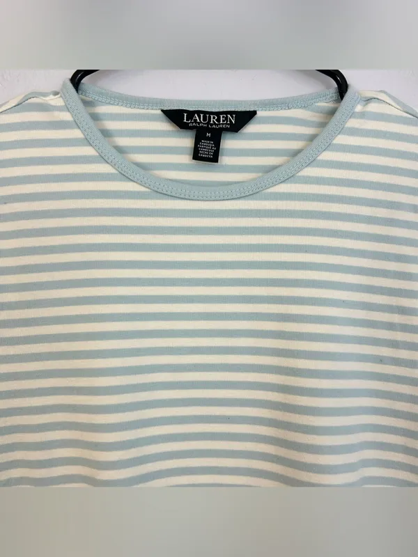 Ralph Lauren Black Label Striped Stretch Cotton Crewneck Tee Blue/Ivory Medium - Image 5