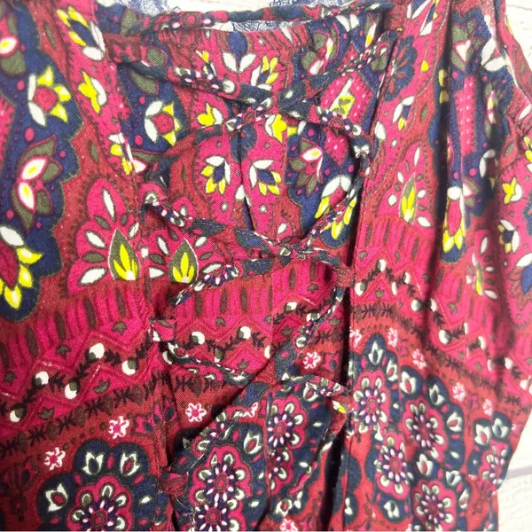 Hollister Bohemian Lace Trim Spaghetti Strap Mini Dress Size Medium Red Blue - Image 8
