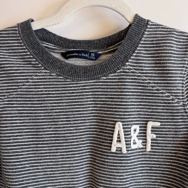 Womens Abercrombie & Fitch A&F Gray/White Stripe Crewneck Sweatshirt Size XS - Image 3