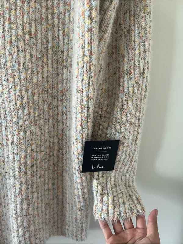 NWT Lulus Knit Turtleneck Cream Speckled Sweater Mini Dress Small Cozy Oversized - Image 2