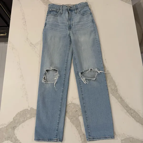 Madewell The Perfect Vintage Straight Denim Jeans Women’s 25 Danny Wash Knee Rip - Image 6