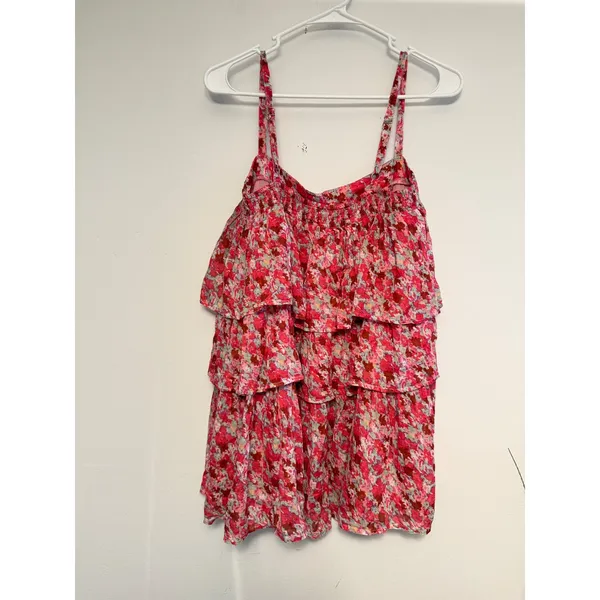 FP One Free People Pink Floral Ruffle Tiered Camisole‎ Smocked Back Top Medium - Image 3