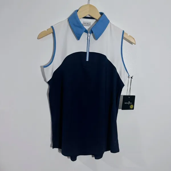 NWT Belyn Key Perry‎ Sleeveless Golf Polo Tank White/Blue Size Small - Image 2