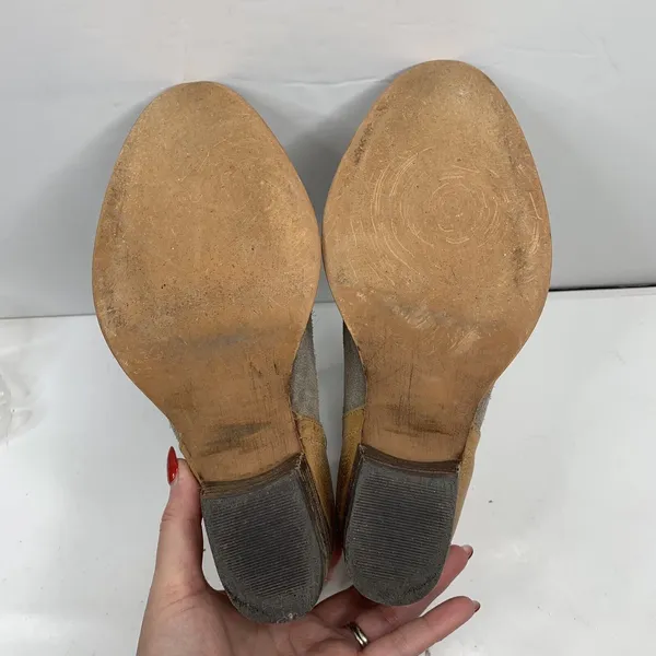 Anthro Diba True Sz 6.5 Stop By Bootie Beige Brown Suede Leather Colorblock Boot - Image 11