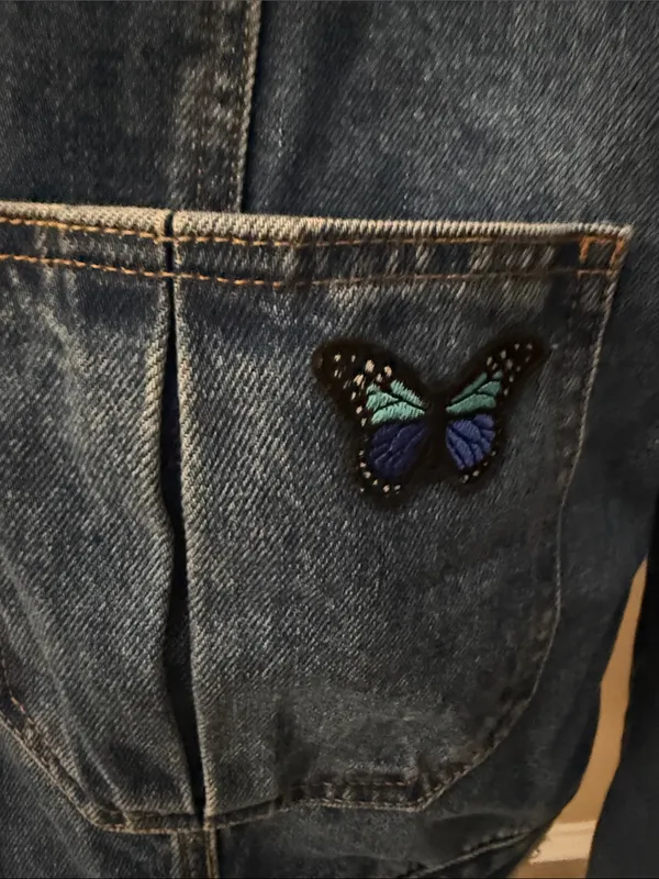 Forever 21 Blue Denim Sherpa Collar Jacket with Butterfly Patches - Image 7