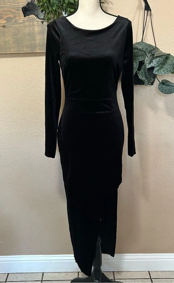 Lulus Dreaming About You Black Velvet Long Sleeve Maxi Dress - Image 3