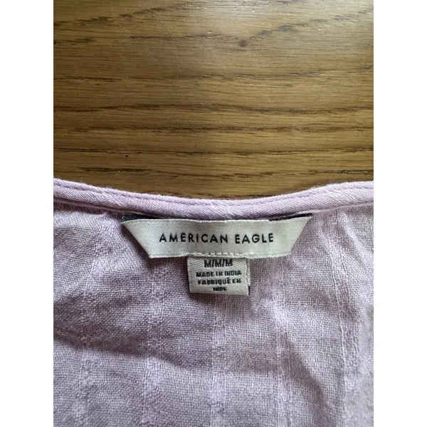American Eagle Women Sz Medium Blouse Long Sleeve‎ Tie Lightweight V Neck Preppy - Image 3