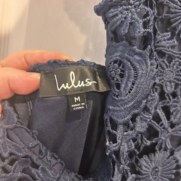 NWT Lulus Full Circle Navy Blue Lace Backless Mini Dress Size M HoCo Prom Formal - Image 7