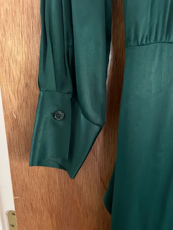Zara forest teal green satin silky maxi tie dress - Image 11
