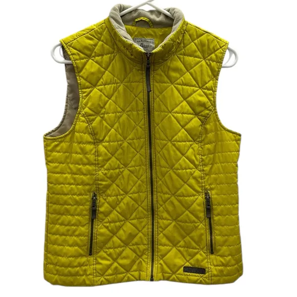 GH Bass and Co Quilted Vest Chartreuse Zip Front Fleece Collar Zip Pocket Medium - Image 8