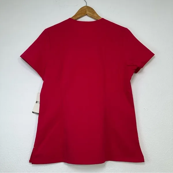 Figs Scrub Top Women’s XS Stretch Pockets Pink/Red Medical Wear - Image 3