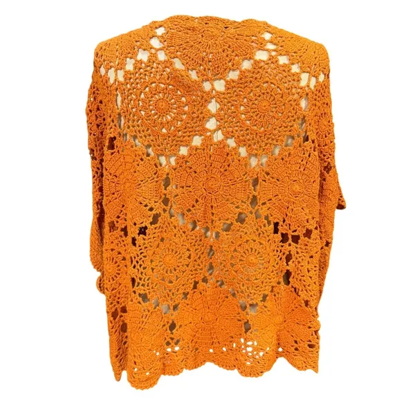 Jessica London 22/24‎ Orange Crochet Knit Floral Medallion Cardigan Boho Hippie - Image 4