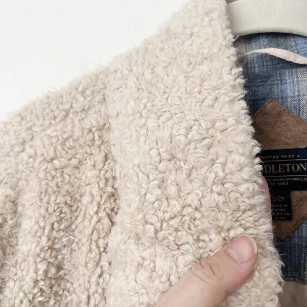 [Pendleton] Cream Full Zip Flannel Flap Pocket Fleece Sherpa Jacket Size Small S - Image 8