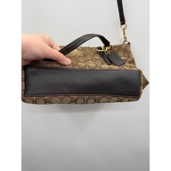Coach Kelsey Satchel Crossbody Bag Khaki Brown Signature C Jacquard‎ Canvas - Image 11