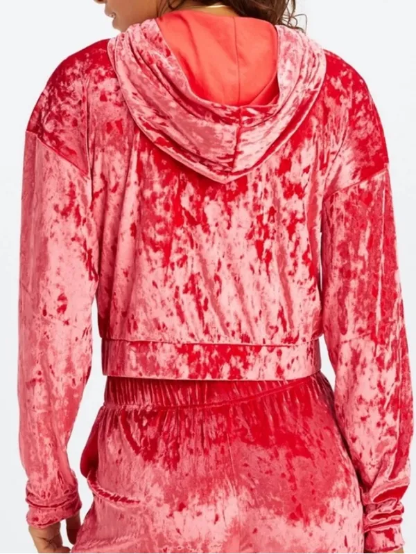 NWT Fabletics Crushed Velour Zip Front Hoodie Strawberry Size 4X - Image 2