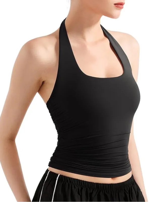 NWT • Double Lined Halter Tank Top Black Size L - Image 6