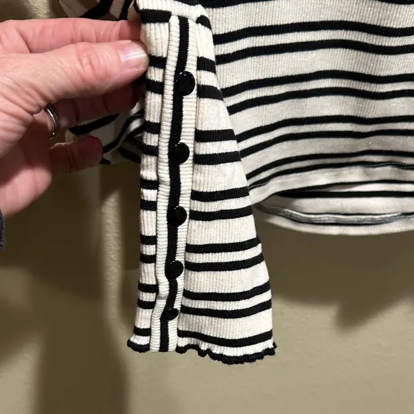 Free People Black and White Striped Long Sleeve shirt | Size Large - Image 3