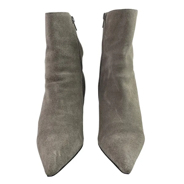 Fitzwell Womens Gray Suede Leather Pointed Toe Kitten Heels Zip Ankle Boots 7 - Image 2