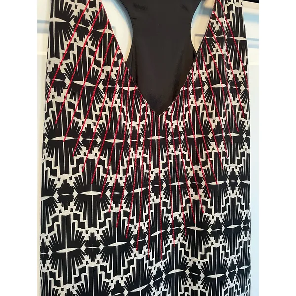 Anthropologie Chloe Oliver Embroidered Silk Geometric Shift Dress Medium - Image 4